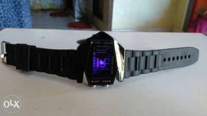 Black And Purple Digital Watch With Black Rugged Strap