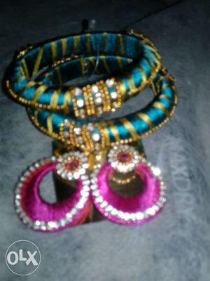 Blue And Gold Jhumka Bracelets