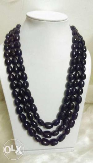 Blue Jade Tumble Necklace, three line. Natural