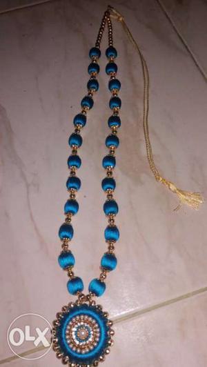 Blue-and-yellow Beaded Necklace