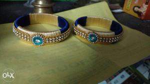 Brown And Blue Beaded Bangles