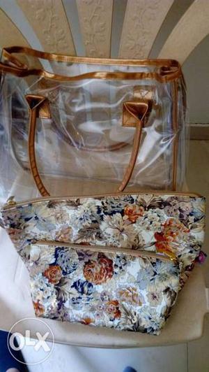 Brown And White Floral Tote seldom used Bag