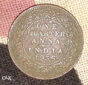 Brown One Quarter Anna India  Coin