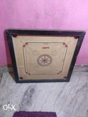 Brown Wooden Frame Carrom Board