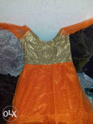 Gold And Orange Scoop Neck Long Sleeve Dress