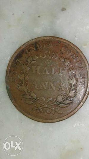 Gold Indian Half Anna Round Coin