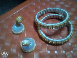 Gold-and-teal Earrings And Bracelets
