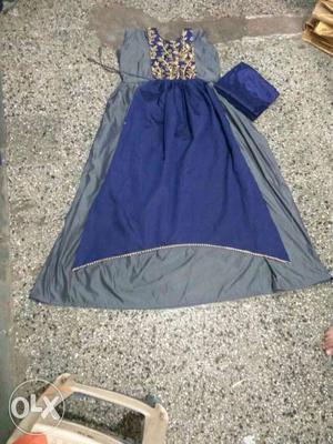 Gray And Blue Sleeveless Dress