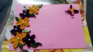 Hand made Pink, purple And Yellow Floral quilling card