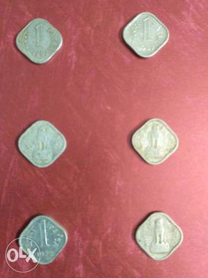Old Silver 1paisa 6 coins set