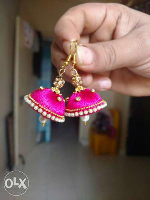 Pink And Gold Jhumka Earrings