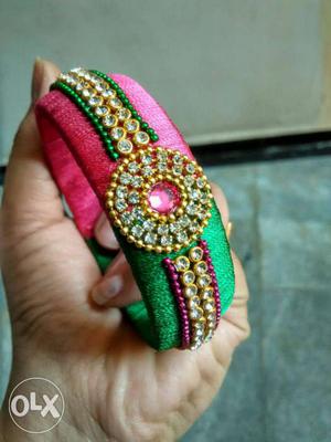 Pink And Green Silk Thread Bangle