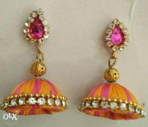 Pink with gold earrings