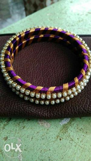 Purple And Brown Embellished Silk Thread Bangles