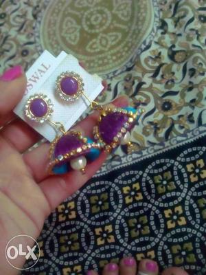 Purple And Teal Jhumka Earrings