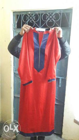 Red And Blue Long Sleeve Midi Dress