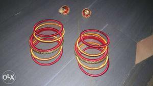 Red And Brown Bangles,ear rings of hand made.