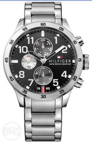 Round Black And Silver Case Tommy Hilfiger Chronograph Watch