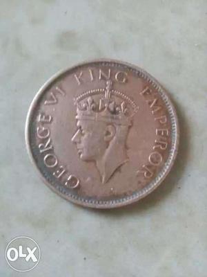 Round Gray And Brown George Vi King Emperor Coin