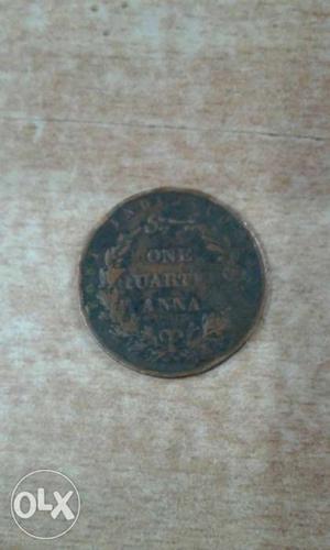 Round One Quarter Anna India Copper Coin