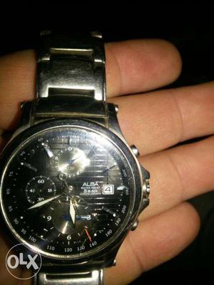 Round Silver And Black Alba Chronograph Watch With Link