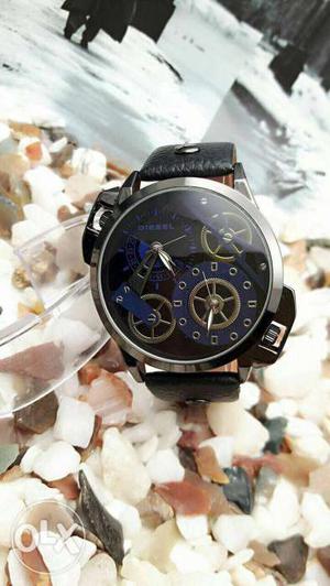 Round Silver, Blue And Brown Diesel Chronograph Watch With