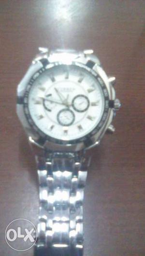 Silver And White Round Chronograph Watch
