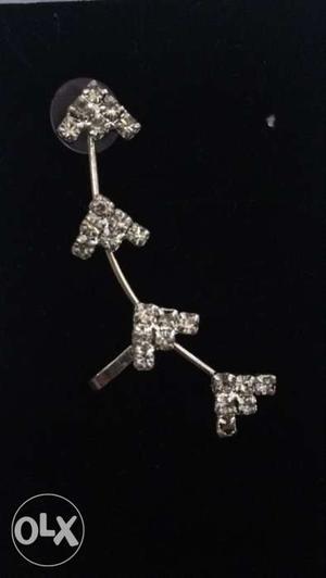 Silver Diamond Embellished Drop Earrings