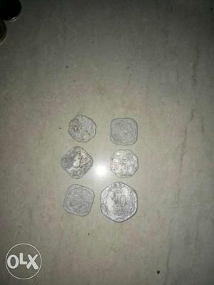 Six Silver Paise Coins