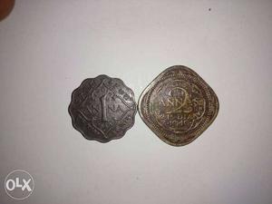 Two 1 Anna And 2 Anna Coins