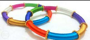 Two Blue-gold-purple-red Silk Thread Bangles