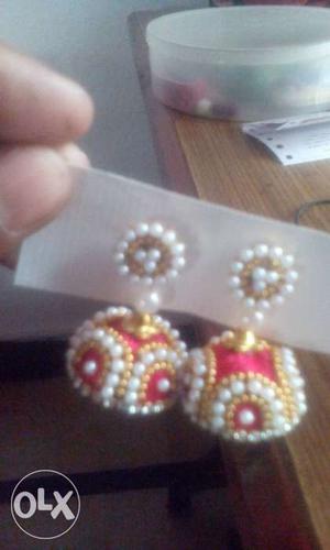 White And Red Bead Earrings
