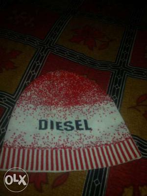 White And Red Diesel Knit Cap