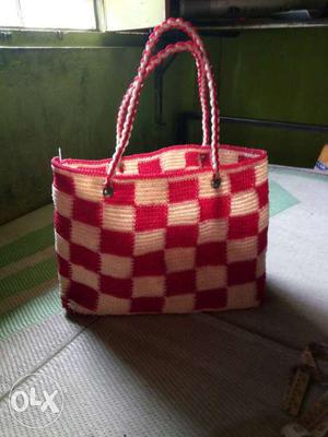 White And Red Tote Bag