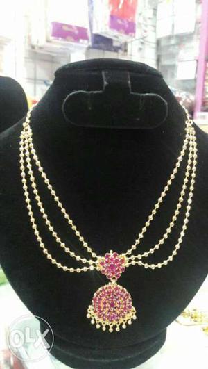 Women's Gold 3-layer Necklace With Jhumka Pendant