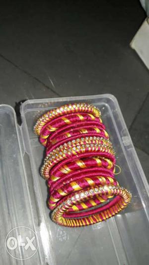 Women's Pink-and-yellow Silk Thread Bangle Lot In Box