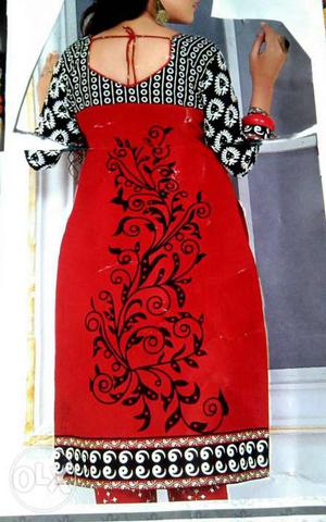 Women's Red, Black And White Floral Long Sleeve Dress