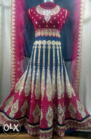 Women's Red Blue And Beige Traditional Dress