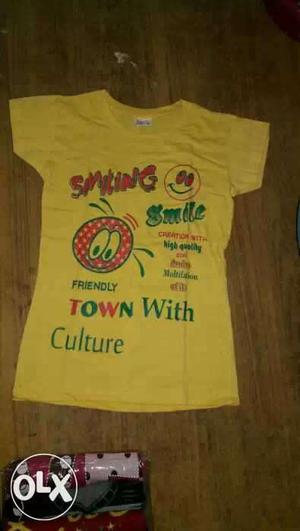 Yellow Smiling Print Crew Neck T Shirt