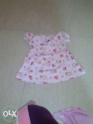 0-3 months baby pink frock 2 frock pink &yellow