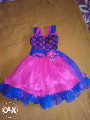 Beautiful pink and blue frock for kids of 2-3