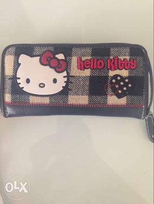 Black And Beige Hello Kitty Embroidered Wallet