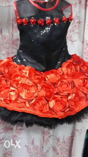 Black sequins and red floral party wear frock for
