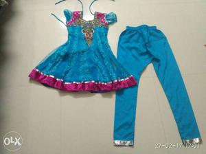 Blue and pink work chudidhaar for 4-5yrs girls
