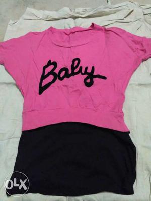 Girl's Pink And Black Baby Print Dress
