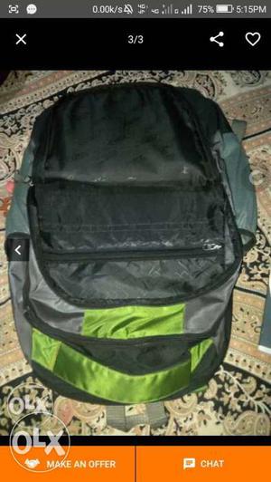 Gray, Black, And Green Zip Backpack