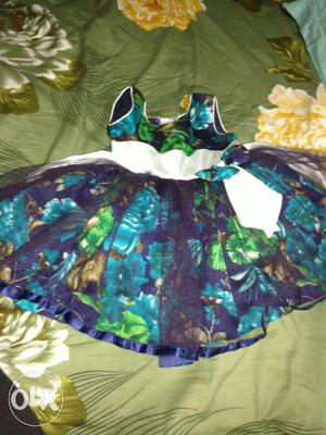 Kids Purple And Teal Floral Print Sleeveless Dress