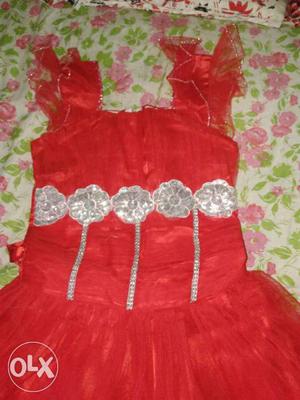 Red Glittered Sleeveless Dress