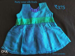 Toddler Girl's Blue And Green Sleeveless Dress