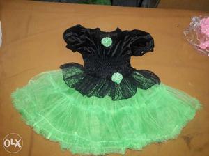 Toddler's Black And Green Puff Sleeve Dress